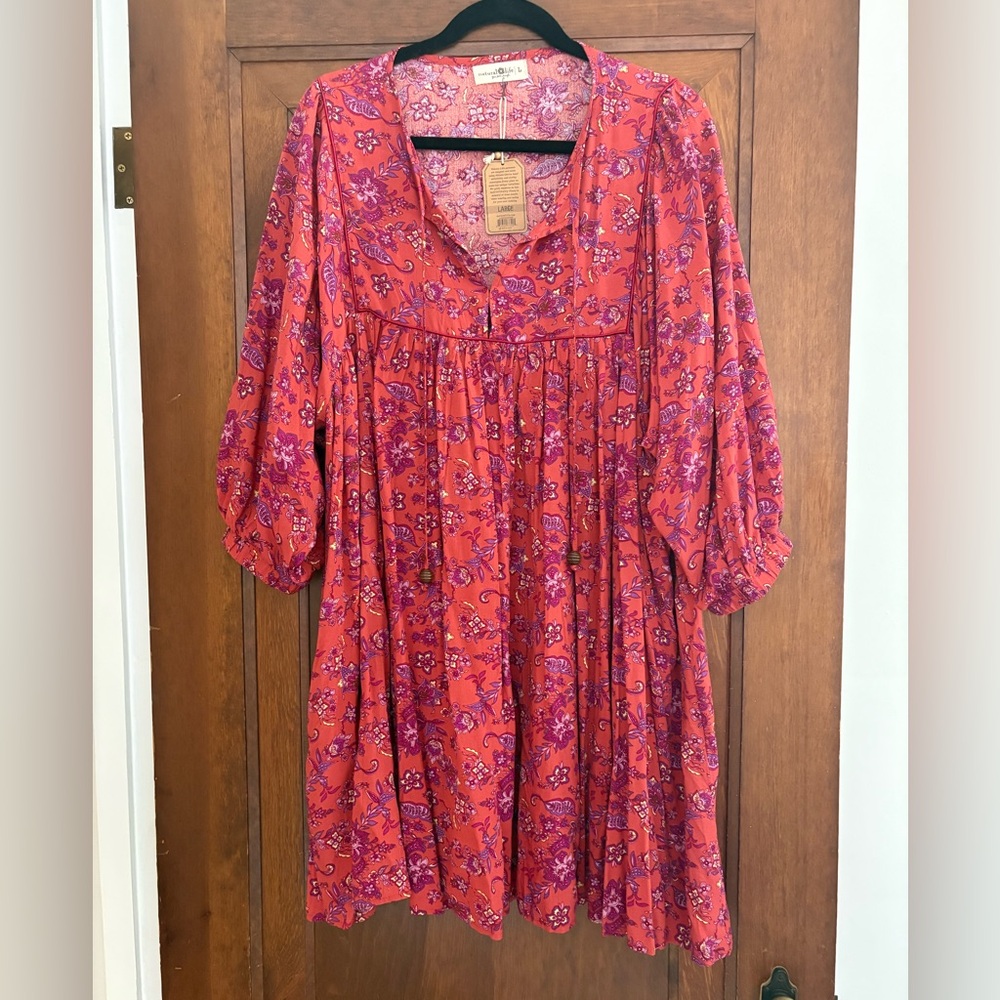 Natural Life Pink and Purple Floral Mini swing dress